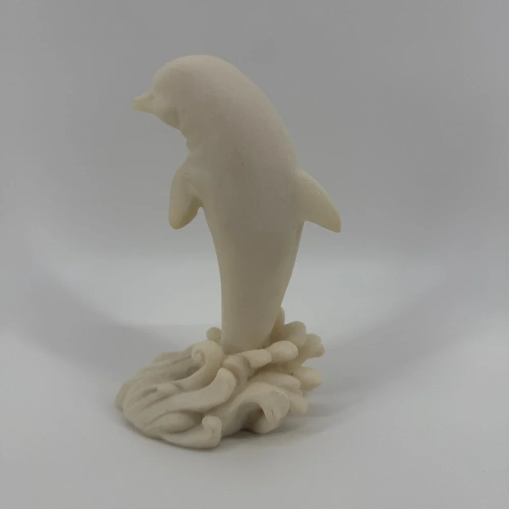 Vintage Hand Carved Alabaster Dolphin Sculpture Figure Cream Coastal Ocean 7